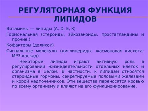 Влияние липидов на функционирование организма
