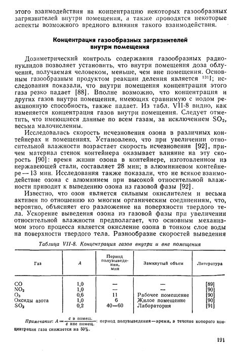 Распределение отравляющих газов внутри помещения