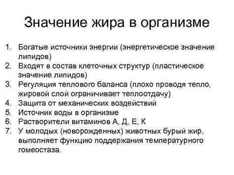 Энергетическое значение жирных соединений в организме