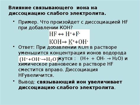 Влияние на электролитическую диссоциацию