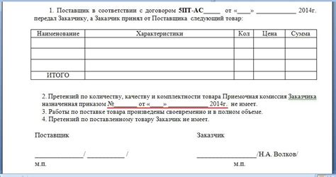 Договорные обязательства, выраженные в форме акта приема передачи