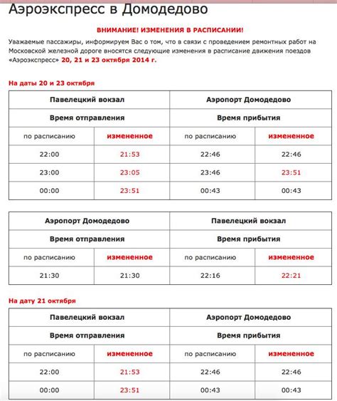 Расписание работы аэроэкспресса