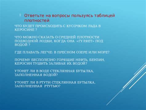 Результаты плавания льда в керосине